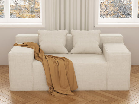 Small Modern Loveseat Sofa, Hybrid Sofa Couch in a Box, No Assembly Needed, Sleeper Sofa with 2 Pillows, Cat-Scratch Resistant Linen,Small Sofa for for Small Space, Living Room, Bedroom,Beige PurrJoys