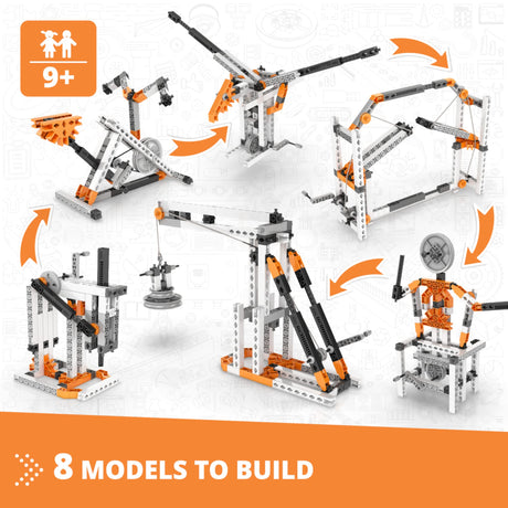 Engino- STEM Toys, Mechanics Cams & Cranks, Engineering Kit for Kids 9+, Learning & Education Set, Gifts for Boys & Girls, STEM Building Toys (8 Model Options) Engino