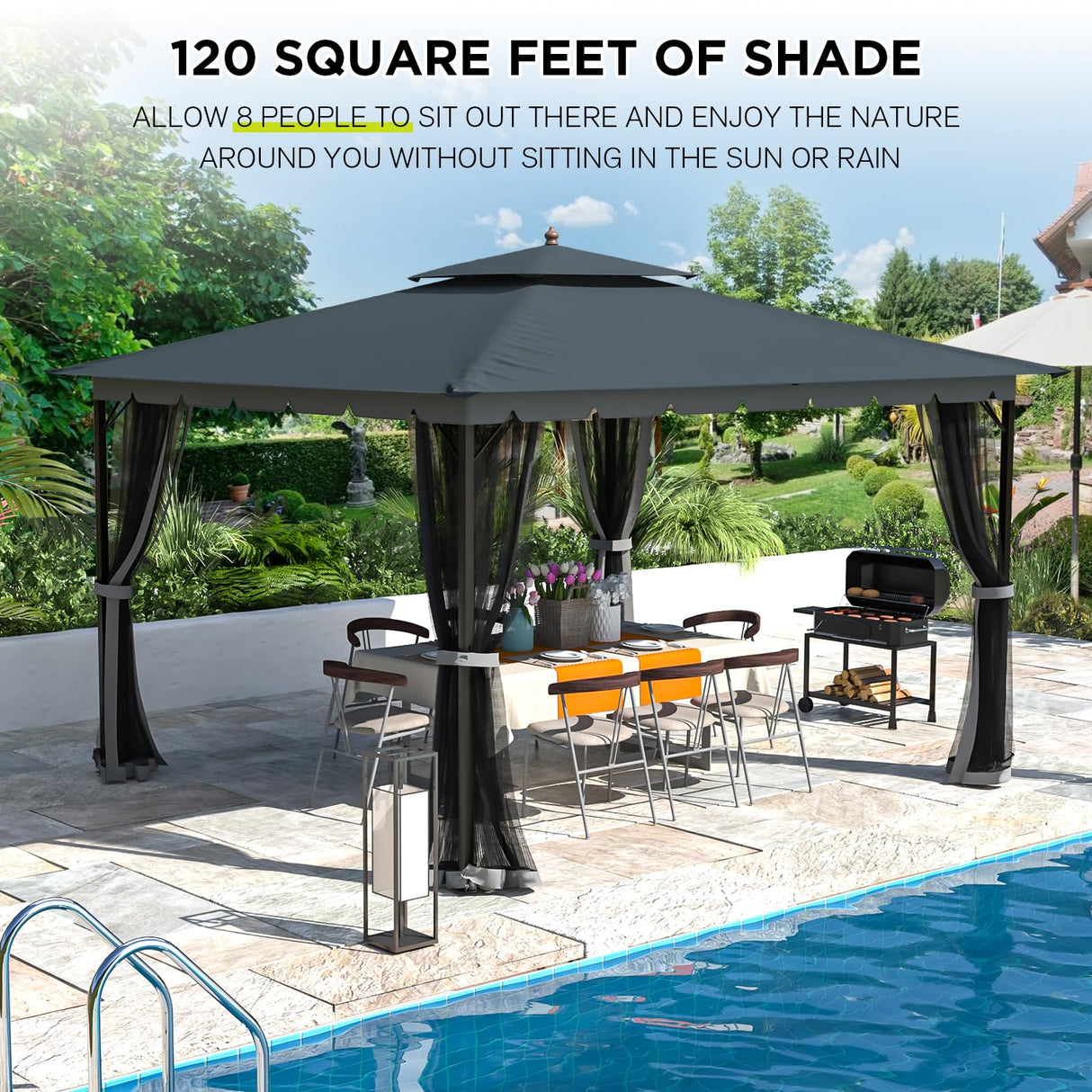 [Upgraded] 10x12 Gazebo with Mosquito Netting,Sturdy Metal Outdoor Patio Gazebo[Heavy Duty Frame],Gazebo Canopy Tent with Dual Air Roof,Patio Canopy Gazebo,All-Weather/Wind Resistant for Deck,Beige RICHRYCE