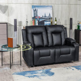 COMHOMA Living Room Furniture Set,Bonded Leather Loveseat Sofa with Cup Holder Recliner Chair,Black COMHOMA