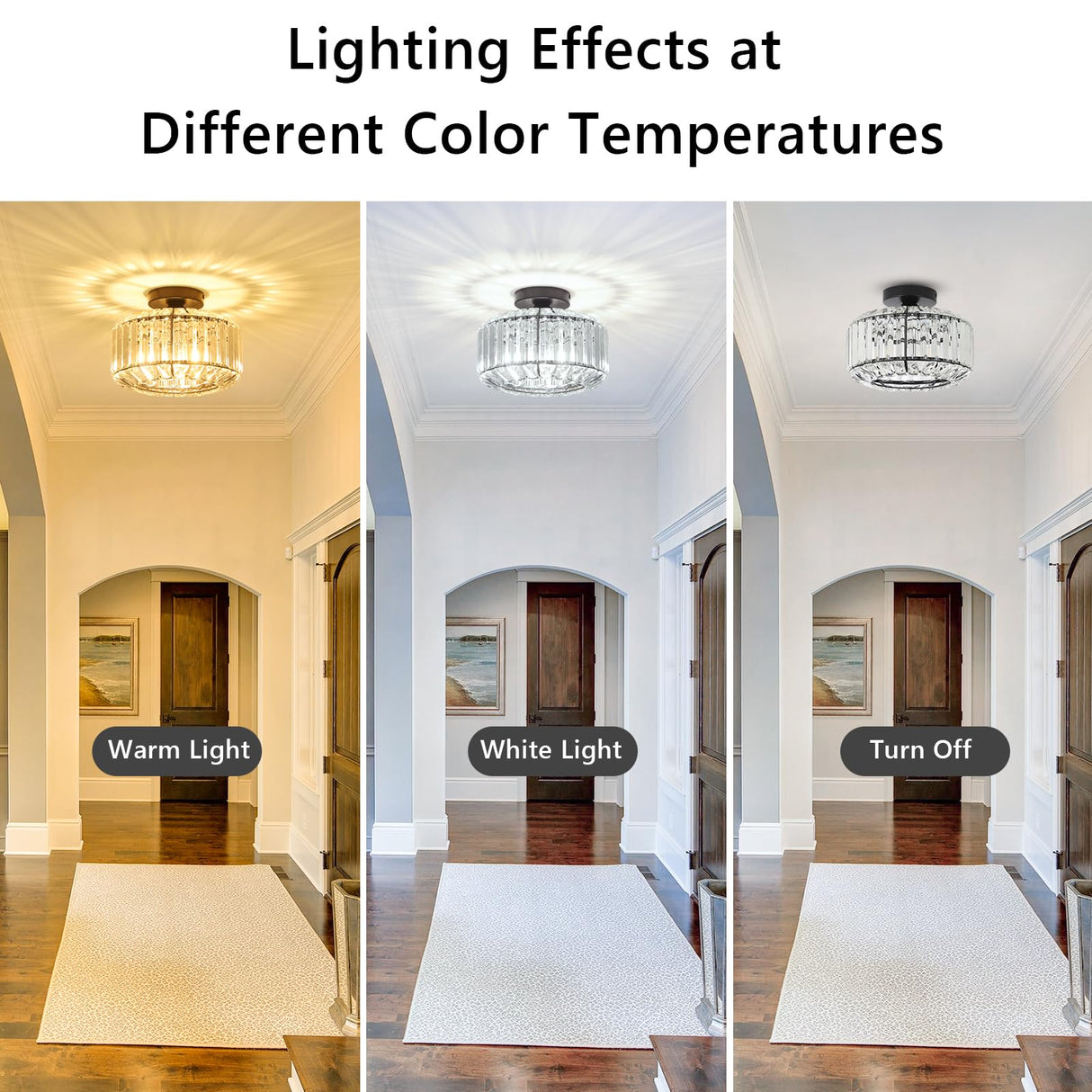 eyassi Crystal Semi Flush Mount Ceiling Light, Black Kitchen Lighting Fixtures Ceiling, Modern Bedroom Chandelier Living Room Light Fixtures Ceiling Mount, Bathroom Ceiling Light for Entryway Hallway eyassi