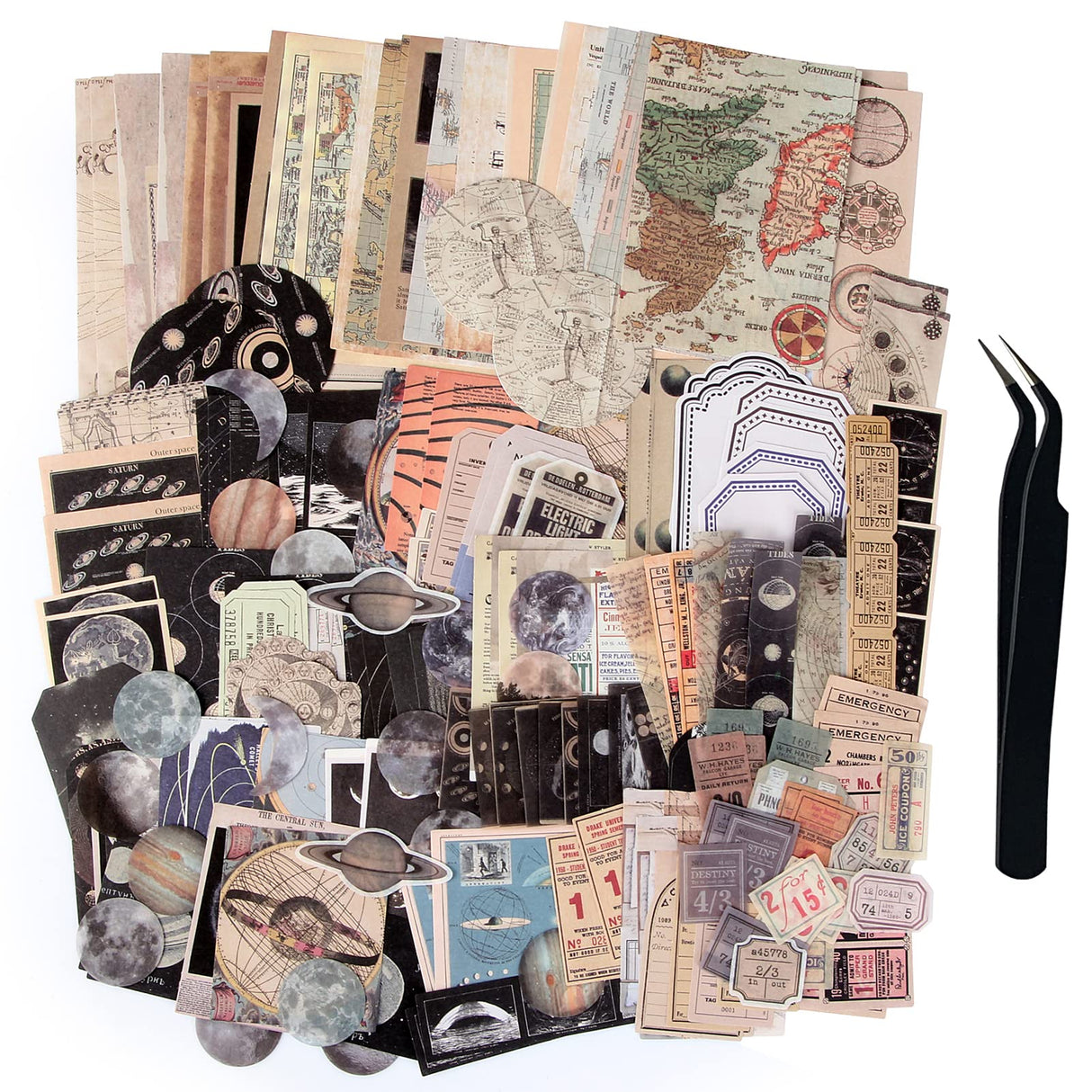 TIYPKE 200pcs Aesthetic Stickers - Vintage Scrapbook Stickers for Journaling, Bullet Journals, Scrapbooking, Space & Moon Themes SIGUJAYGE