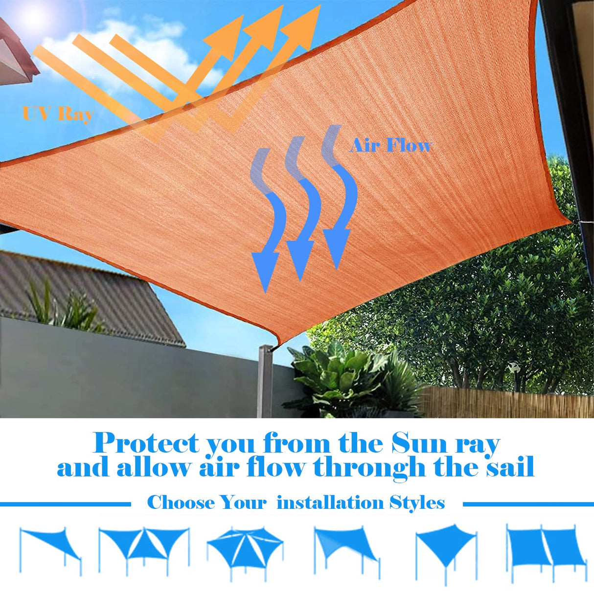 AwnPro Rectangle Shade Sail 16' x 20' Canopy to Block Sunlight for Outdoor Patio Garden Patio Deck Pergola (Orange) AwnPro