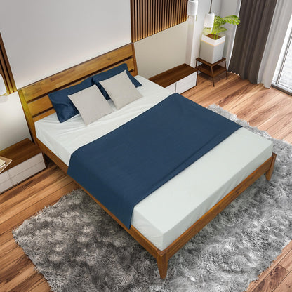 Acacia Emery Bed Frame with Headboard Solid Wood Platform Bed, King Size Bed Frame, Unique Design Contemporary Signature Wood Bed Compatible with All Mattresses, Non-Slip and Noise-Free, Caramel.