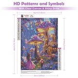 KEYIFA Diamond Art Kits for Adults, 5D DIY Diamond Painting Fantasy Forest, Round Full Drill, Mushrooms Diamonds Dots Mosaic Painting, Crystal Gem Arts Craft for Home Wall Decor 12x16 in KEYIFA