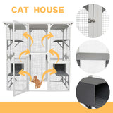 LINKHOO 71" Large Wooden Catio Outdoor Cat Enclosure with Perches and Condos, Cat House Indoor w/Waterproof Roof, 5 Platforms & 2 Resting Box, UV Resistant, Cat Shelter for Outside Patio, White LINKHOO