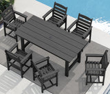 SERWALL 7-Piece Patio Dining Table Sets, Outdoor HDPE Dining Furniture Set with Umbrella Hole Cut-Out Table and 6 Chairs, Black SERWALL