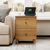 WAMPAT Nightstands with Charging Station&2 Drawers Storage Shelf, Modern End Tables Farmhouse Wood Bedside Table with 2 AC Outlets & USB Ports for Living Room, Bedroom, Oak Brown WAMPAT