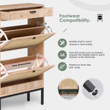 Yechen Shoe Rack Storage Organizer with 2 Natural Rectangular Rattan Doors, Entryway Wooden Shoe Cabinet for Sneakers, Leather Shoes, High Heels, Slippers (1 Piece, Oak) Yechen