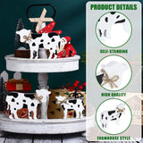 Bucherry 3 Pcs Cow Wooden Table Decor Christmas Tiered Tray Decor Farmhouse Cow Tabletop Rustic Block Centerpiece Cow Table Sign Standing for Home Kitchen Holiday Party Decor(Classic Style) Bucherry