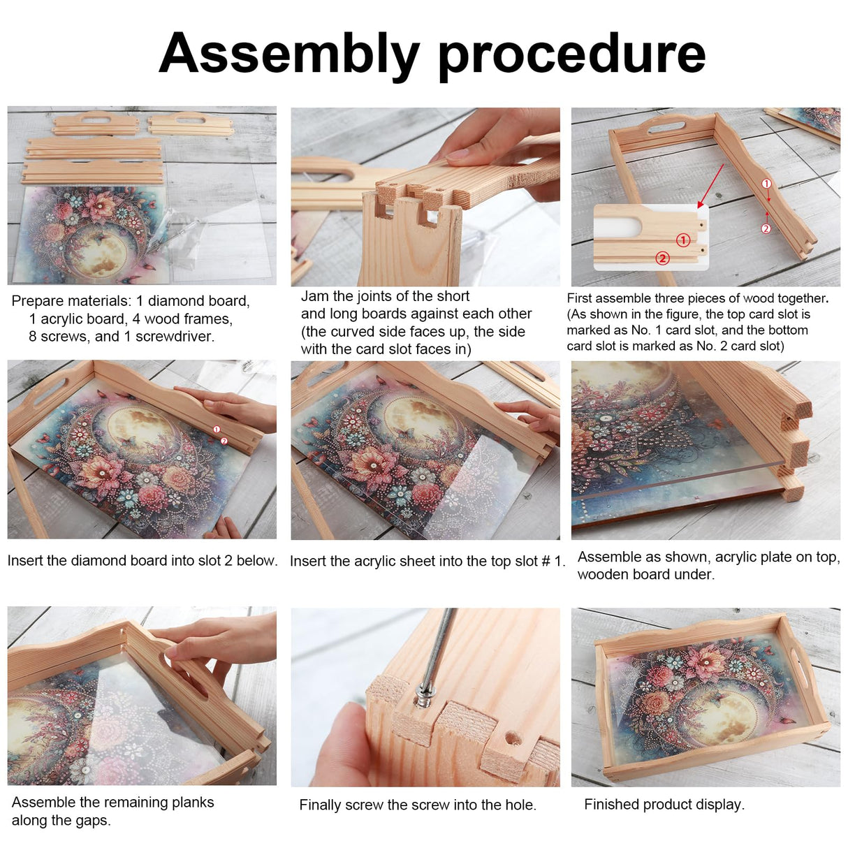 DIY Diamond Art Tray with Handle Diamond Art Painting Plate Creative Design Handmade Wooden Tray Mosaic Making Kits by Number Kits Diamond Art for Coffee Living Room Home Organizer (Five-Pointed Star) AiYuanzsh