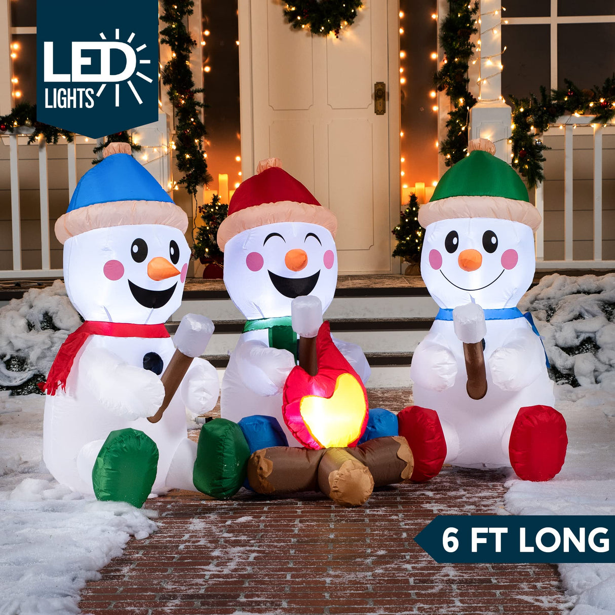 Joiedomi 6 FT Long Christmas Inflatable Snowman with Campfire, 3 Pack Small Snowman with Built-in LEDs Christmas Blow Up Yard Decoration with Light for Xmas Party Outdoor, Garden, Lawn Winter Decor Joiedomi