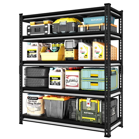 Rufokisa 48" W Garage Shelving Heavy Duty，2500LBS Loads Metal Shelving Units and Storage,5-Tier Garage Storage Shelves Heavy Duty, Industrial Utility Shelves,48”W x 18”D x 78”H(Black) Rufokisa