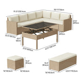 YITAHOME L-Shaped Patio Furniture Set, All Weather Wicker Outdoor Sectional Sofa Conversation Set with Dining Table and Ottoman, Light Brown+Beige YITAHOME