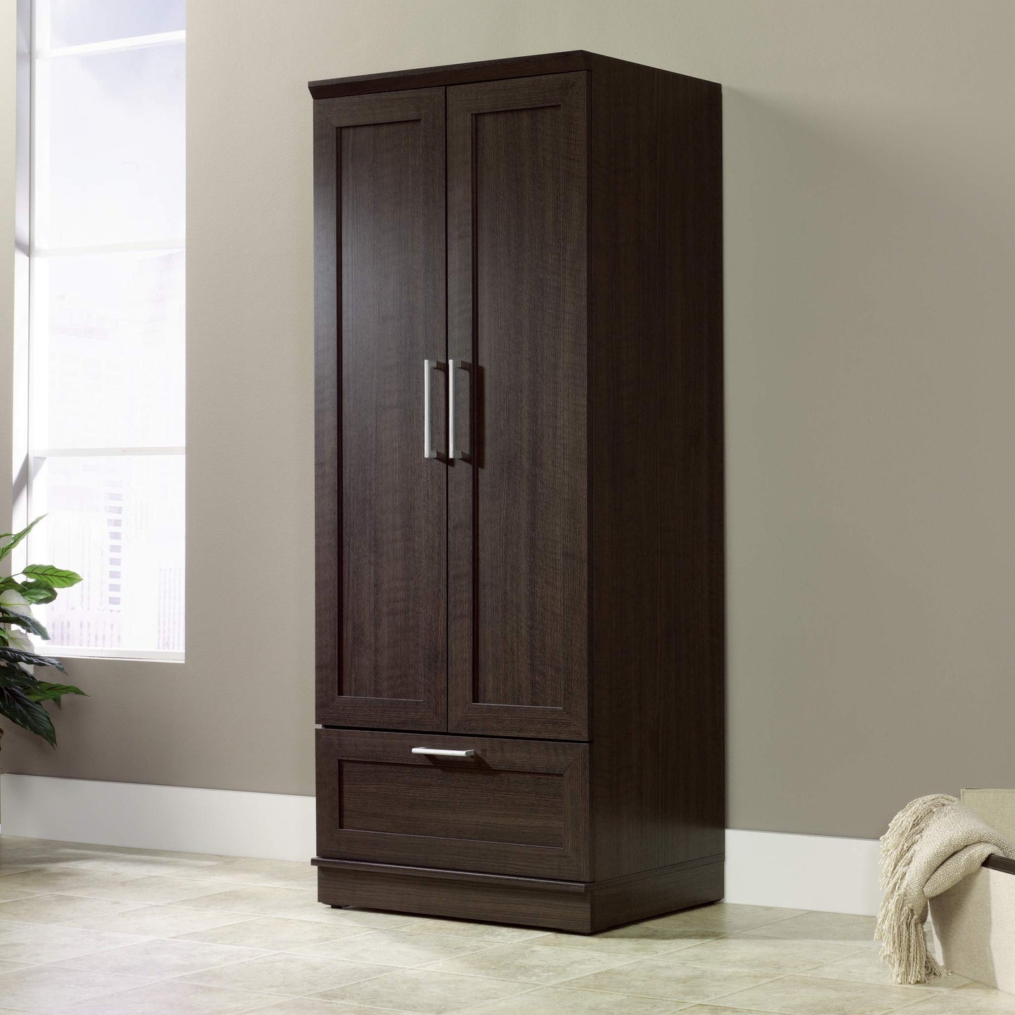 Sauder HomePlus Wardrobe/Pantry cabinets, L: 28.98" x W: 20.95" x H: 71.18", Dakota Oak finish - WoodArtSupply