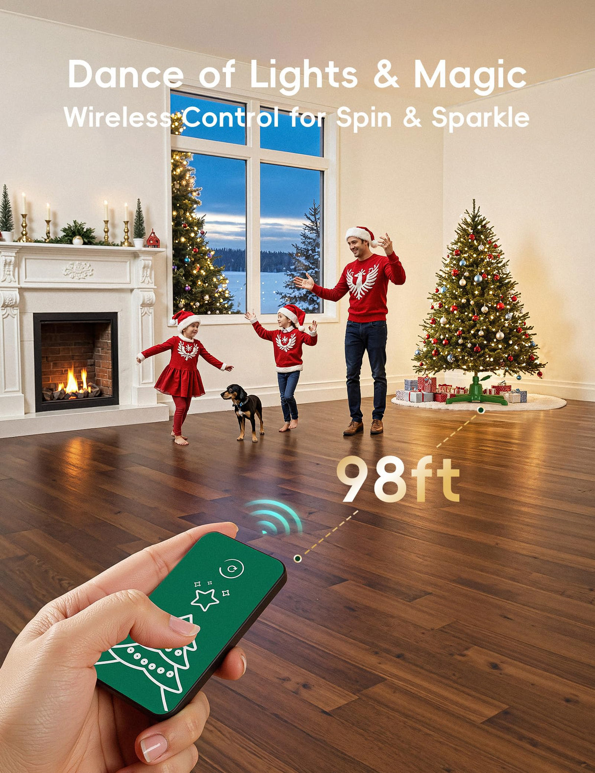 DG-Direct 360° Rotating Christmas Tree Stand, Up to 7.5ft, 90lb Artificial Christmas Tree, Fits 0.8–1.5" Tree Poles, Spinning Christmas Tree Stand, Christmas Tree Revolving Base with Remote Control DG-Direct