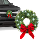 Christmas Car Decoration - Car Christmas Wreath - 2024 Light-Up Christmas Wreath for Car Grill - Fits Jeeps Trucks SUVs RVs Golf Carts and More - 12-Volt Plug-in Wreath Lighting TACTIK