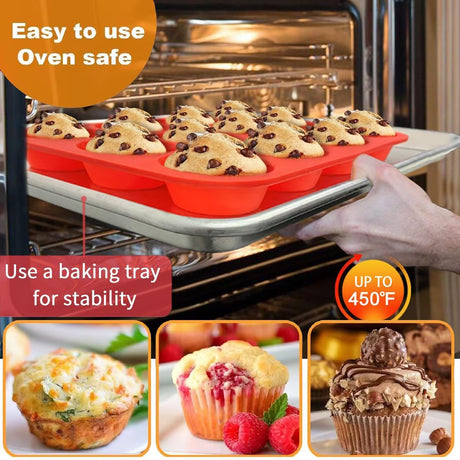 YJWYDM 12 Cups Silicone Muffin Pan, 2 Pack Non-Stick Cupcake Pans Silicone Muffin Tray Baking Pan for Making Muffin Cakes, Cupcake, Bread, Tart, Egg Bites YJWYDM