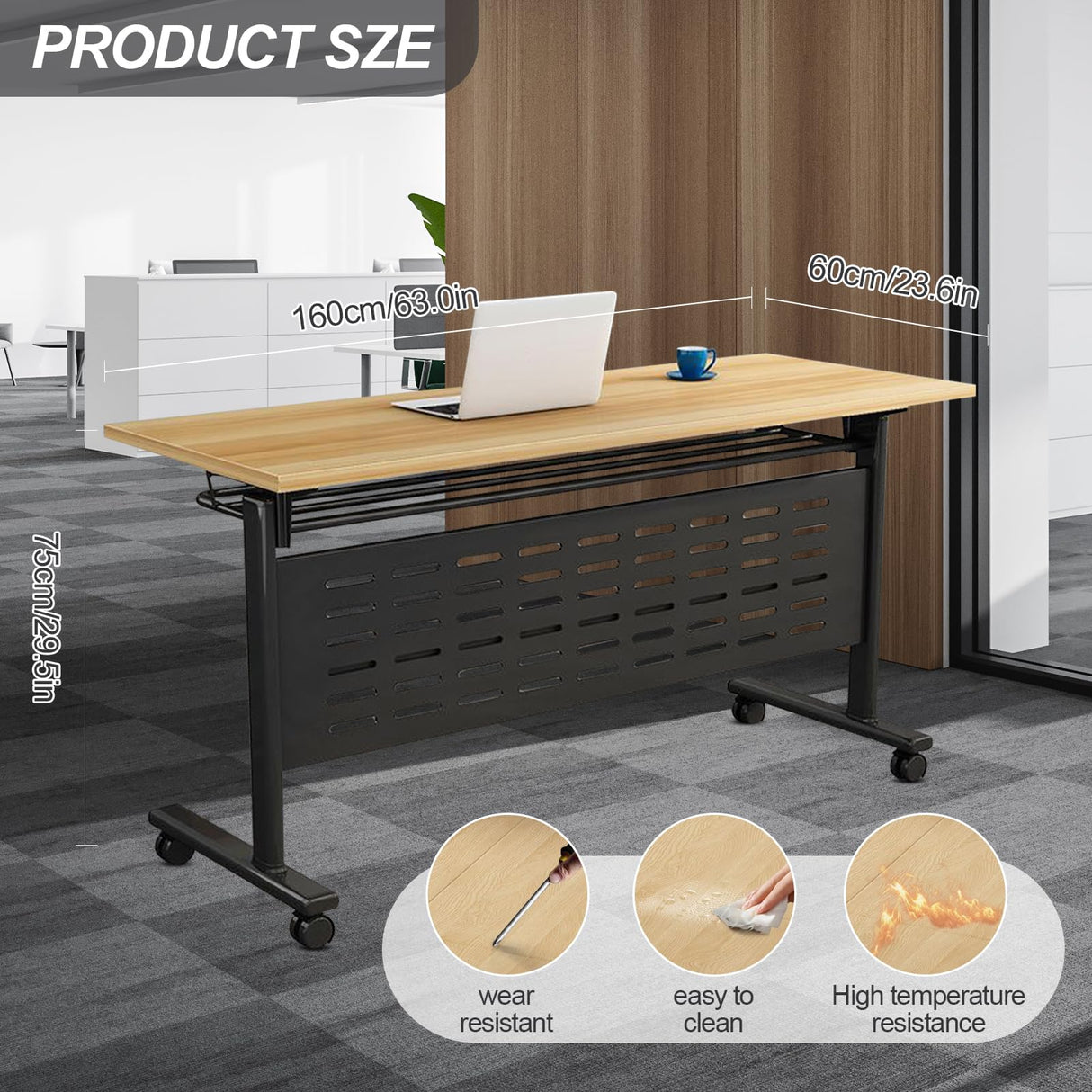 Foldable Conference Table, 6PCS Folding Conference Room Table with Wheels, Flip Top Mobile Training Table, Modern Rectangle Meeting Table for Office Training Room Classroom (6pack 63in) Lrxmastery