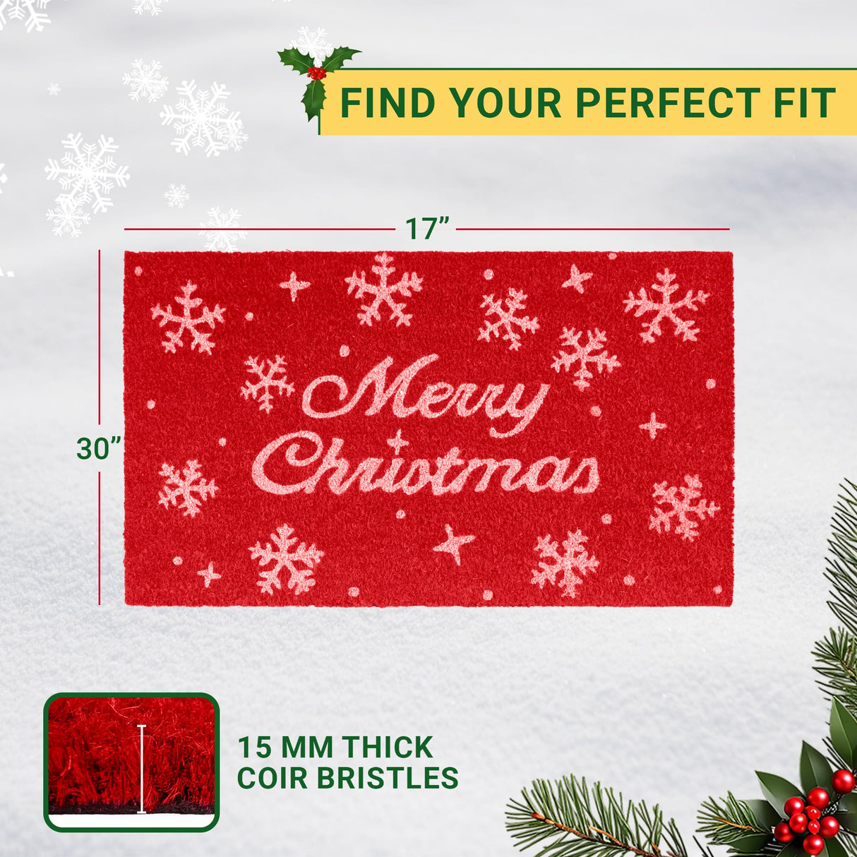 MaxMat Merry Christmas Door Mat – Coir Front Door Mat for Outdoor Entrance, Holiday Welcome Mat, Durable Non-Slip Christmas Outdoor Mat (17" x 30")` MaxMat