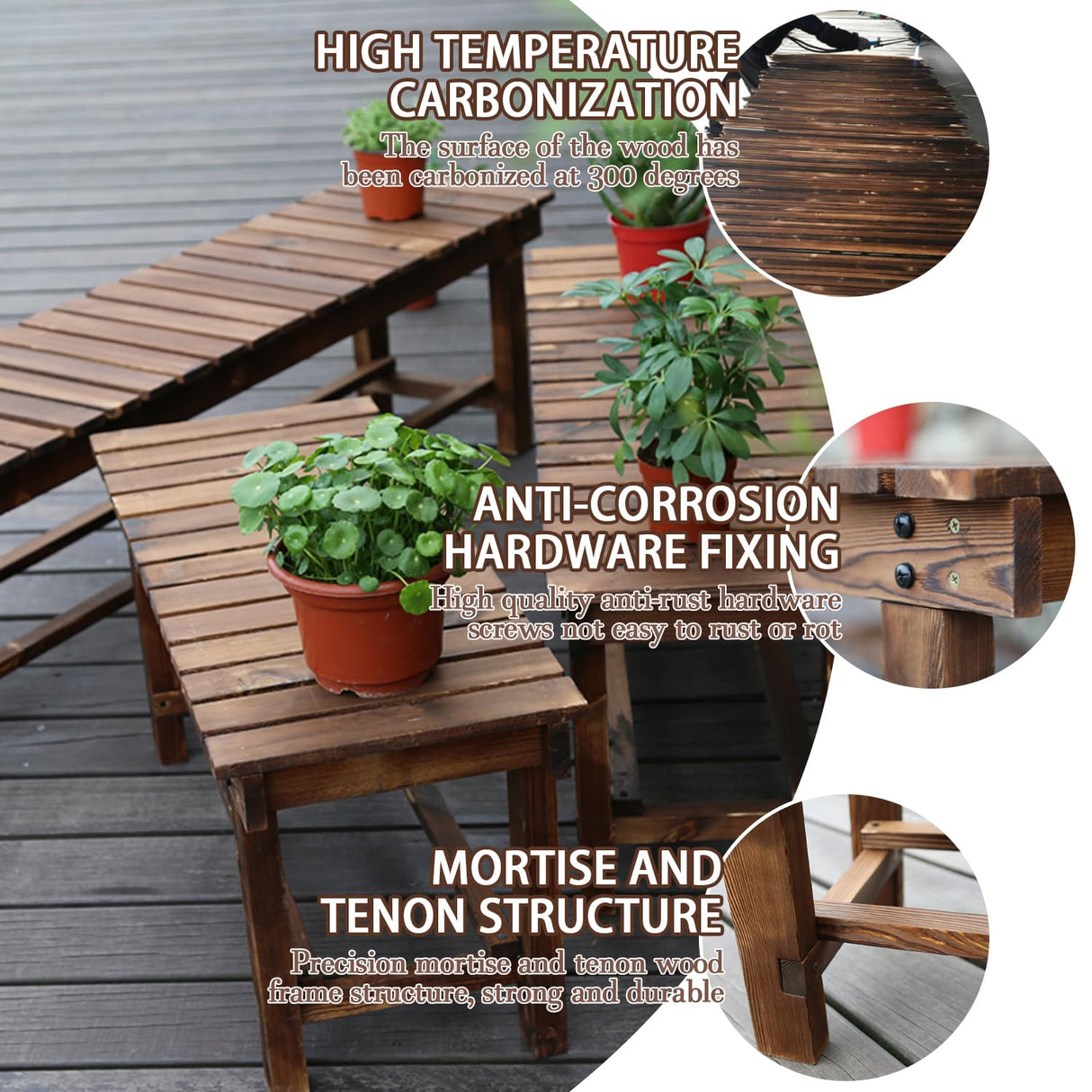 LSPYYDS Outdoor Garden Bench, 2-Person Wood Patio Bench Weatherproof Outdoor Backless Bench, Anti-Corrosion and Anti-Rust Garden Benches for Garden Lawn Porch Park Backyard 90x35x40cm LSPYYDS