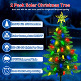 2-Pack 3.6FT Solar Christmas Tree Outdoor Christmas Decorations, 8 Modes Solar Xmas Tree Lights with 100 LED, Waterproof Solar Christmas Lights for Yard Front Porch Pathway Grave Cemetery Decor Ohwewant