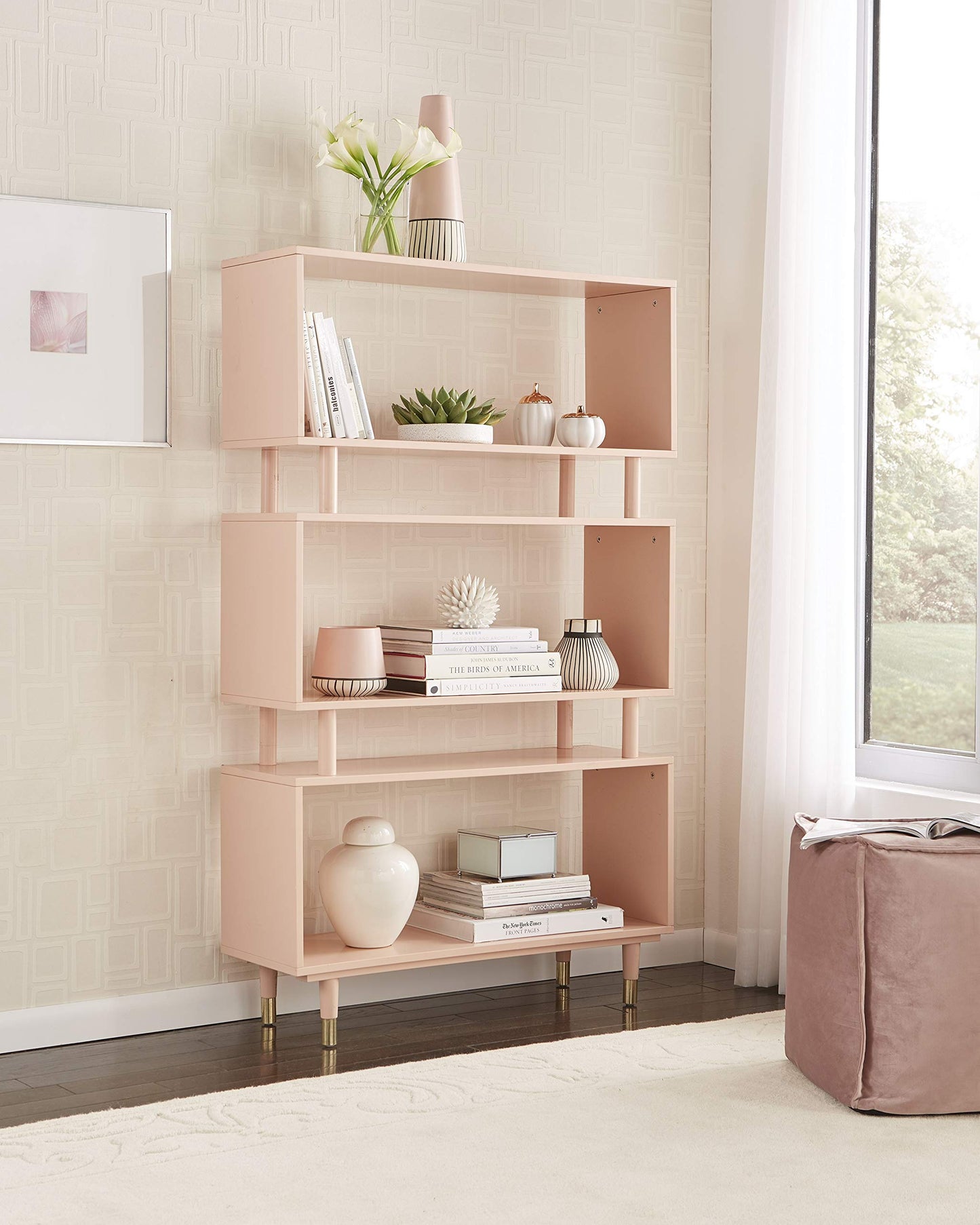 Margo 3 Tier Contemporary Bookshelf in Pink - Perfect for Home, Office, and Living Spaces - WoodArtSupply