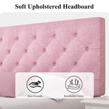 HOMBCK Queen Bed Frame with Headboard, Linen Fabric Upholstered Bed Frame Queen, Wood Slats Support, Button Tufted, No Box Spring Needed, Pink HOMBCK