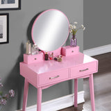 Roundhill Furniture Liannon Contemporary 4-Drawer Wood Vanity and Stool Set, Pink Roundhill Furniture