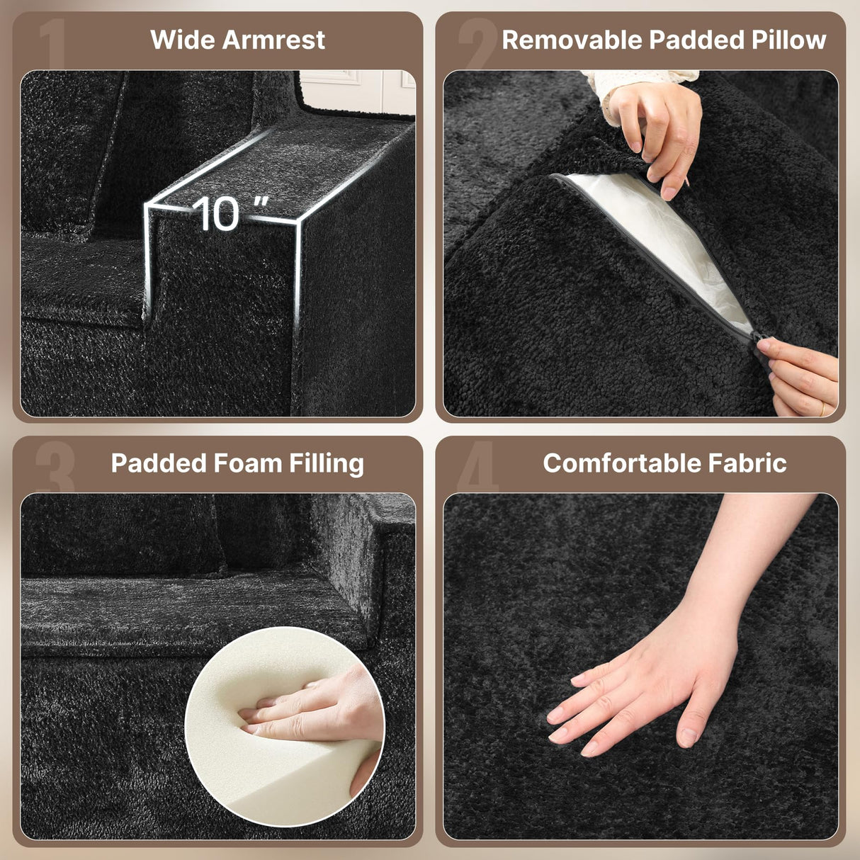 77'' Modern Cloud Loveseat Couch, No Assembly Required Deep Seat Sofa in Chenille Includes 2 pcs Pillows for Living Room, Bedroom, Apartment(Black) Luxanimarion