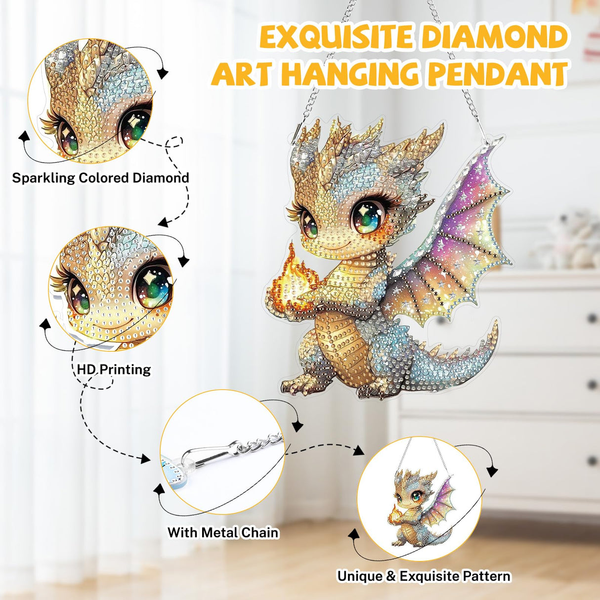 Bowetile Dragon Diamond Art Hanging Kits for Adults Kids, 5D Special Shape Diamond Painting Window Pendant Kits, Gem Art Suncatchers Painting Ornament for Home Garden Wall Decor Bowetile