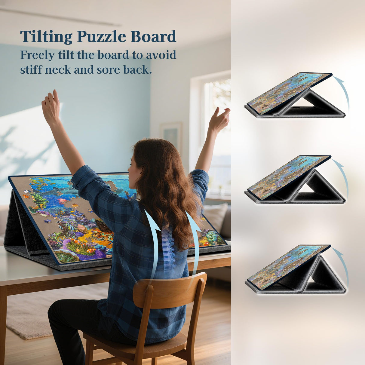 Becko US 1000 Piece Tilting Puzzle Board with 6 Trays & Cover, Adjustable Puzzle Table with Stand/Easel, Portable & Lightweight Mat for Puzzle Storage, for 1000 Pieces Jigsaw Puzzles (Gray) Becko US