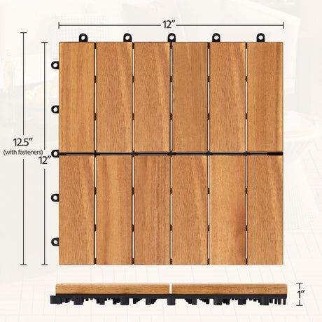 Yaheetech 10pcs Acacia Wood,Interlocking Deck Tiles with Non-Slip Surface,Easy Snap Waterproof Flooring Tiles for Indoor Outdoor,Cracking Resistant Patio Backyard Decor for All Weather Use,Wood Yaheetech