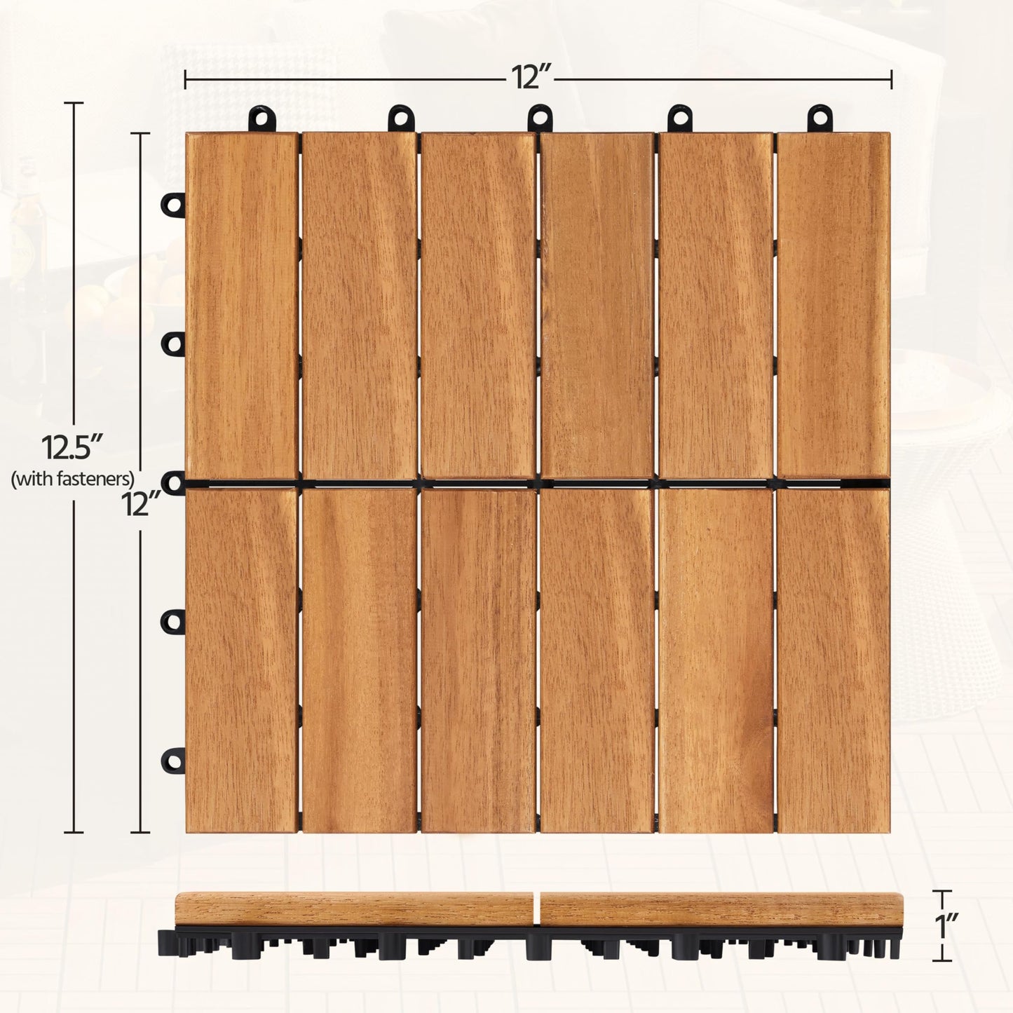 Yaheetech 27pcs Acacia Wood,Interlocking Deck Tiles with Non-slip Surface,Easy Snap Waterproof Flooring Tiles for Indoor Outdoor,Cracking Resistant Patio Backyard Decor for All Weather Use,Wood