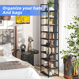 Simple Trending Shoe Rack for Closet, 10 Tiers Narrow Shoe Shelf Holds 20 Pairs, Shoe Organizer Storage with Hooks, Black Simple Trending