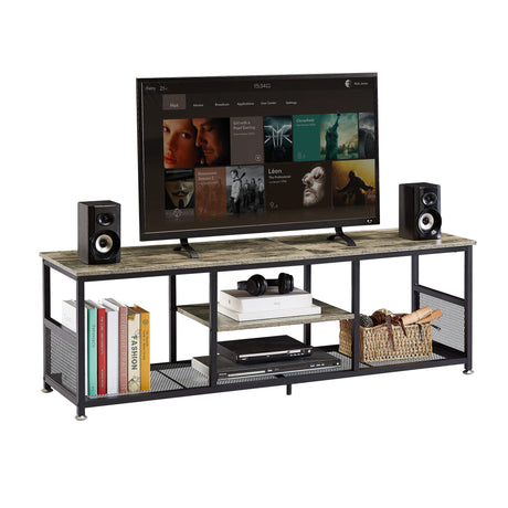 VECELO Industrial TV Stand for Televisions up to 65 Inch, 55" Entertainment Center with Open Storage Shelves for Living Room/Bedroom, 3 Tiers Media Console Table with Metal Frame, Grey, 55 Inches VECELO