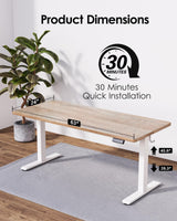 TIQLAB Standing Desk 63 x 24 inch, Electric Height Adjustable Desk with Splice Board, Stand Up Desk, Sit Stand Desk Computer Desk for Home Office, White Frame/Maple Top TIQLAB