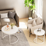 VILAWLENCE Nesting Coffee Table Round Side Table Set of 2 End Tables for Living Room Bedroom Balcony,White Wooden Stacking Accent Coffee Tables with Metal Frame VILAWLENCE