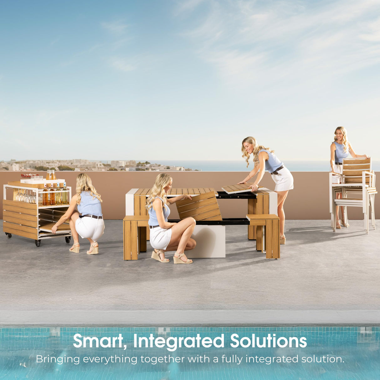 Transformer Table Outdoor Patio Furniture Set for 4 to 12, Expandable Outdoor Table and Chairs Set of 4 with Dining Bench, Weather Resistant Extendable Patio Table with Chairs & Bench Transformer Table