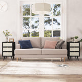 PHOYAL Rattan Nightstand Set of 2, End Table Rattan Bedside Table with Storage 3-Drawer Side Table with 3 Hand Made Rattan Decorated Drawers Wood Accent Table, Black 2 Pack PHOYAL