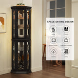 Eyisean Lighted Corner Curio Cabinet 70" Glass Display Cage with 6 Tempered Adjustable Shelves, Freestanding Home Bar Cabinet with Door, Rack for Liquor Storage and Living Room (Black) Eyisean