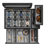 SONGMICS 8-Slot Wooden Watch Box With Solid Wood Veneer, 2-Tier Display Case, Transparent Window, Removable Pillows, Velvet Lining, Gift Idea, Ebony Black UJOW002B01 SONGMICS