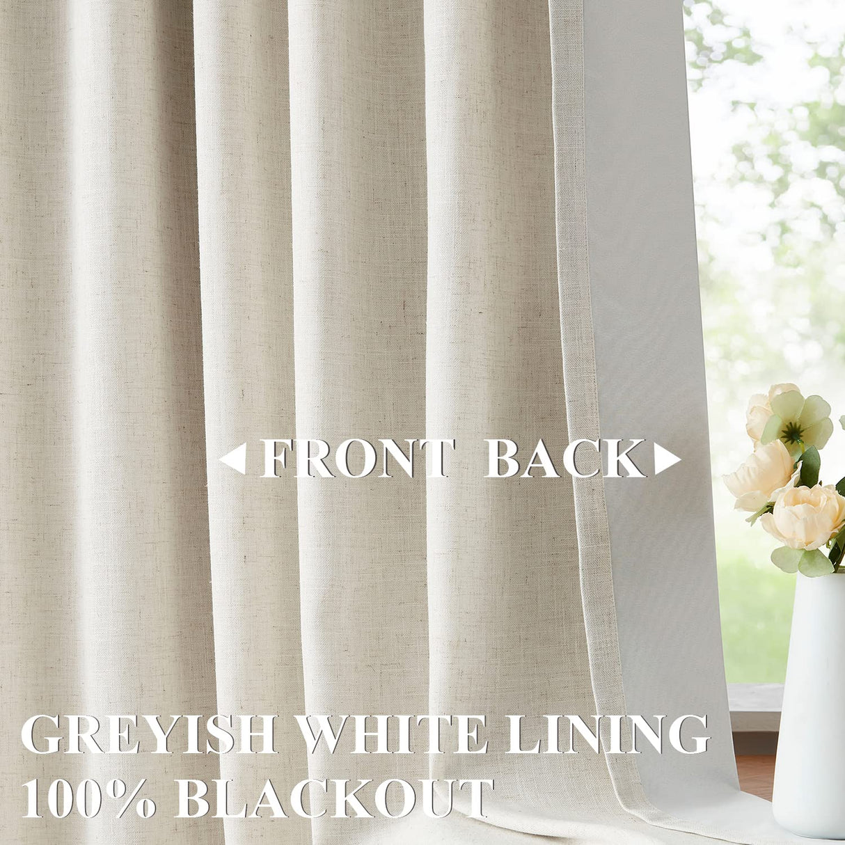 Vision Home Natural Pinch Pleated Full Blackout Curtains Linen Blended Room Darkening Window Curtains 108 inch for Living Room Bedroom Thermal Insulated Pinch Pleat Drapes with Hooks 40" Wx108 Lx2 Vision Home