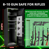 8-10 Gun Safe for Rifles and Pistols,Home Safety Cabinet,No Assembly Required Gun Storage,Biometric Fingerprint Locking Cabinet,Electronics Key Password Safes,Adjustable Partition Rifle Safes Leariso