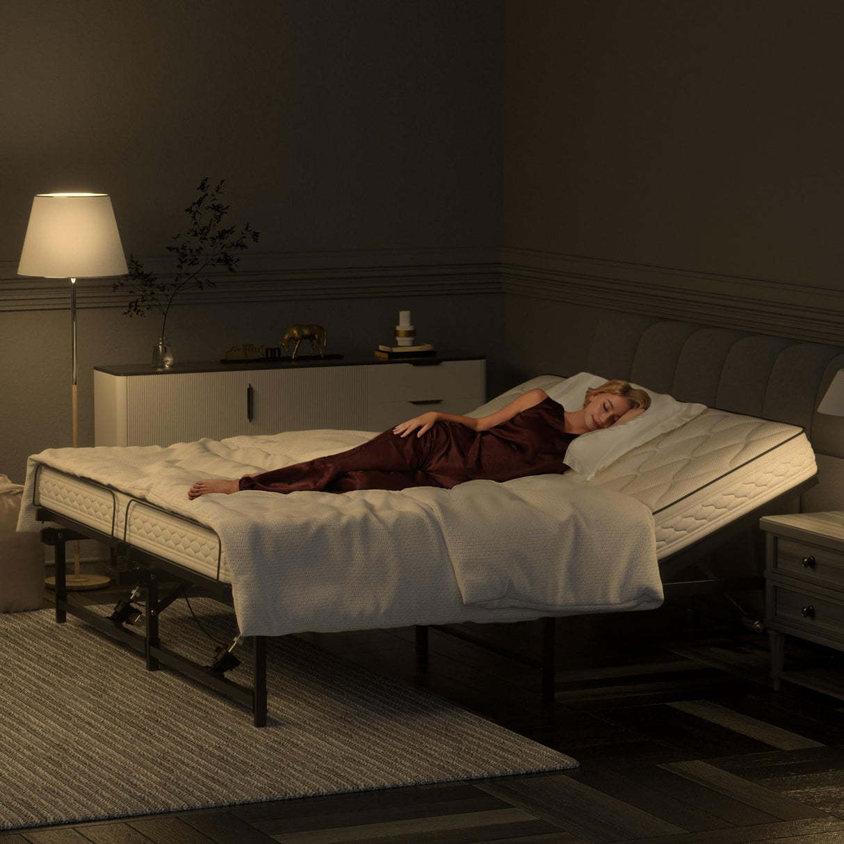 JAXPETY Adjustable Bed Frame King Electric Adjustable Bed Base with Head and Foot Incline Low-Noise Motor and Remote Control, Electric Bed Frame Fit for Most Mattress, Black JAXPETY