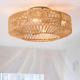 Gutenliter 20" Woven Caged Low Profile Bladeless Ceiling Fan with Light and Remote, Farmhouse Flush Mount Boho Ceiling Fans Light, Enclosed Industrial Ceiling Fan 6 Speed Reversible w/ 4 E26 Bulb Base Gutenliter