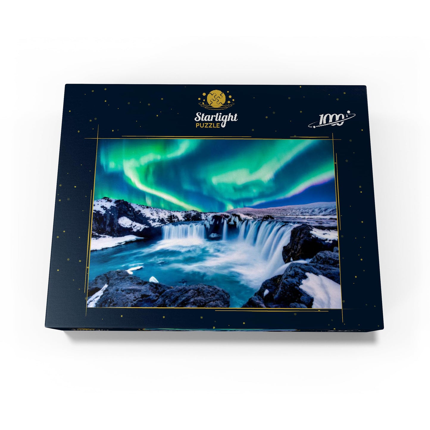 MyPuzzle Northern Lights Over Godafoss Waterfall in Iceland - Premium 1000 Piece Jigsaw Puzzle for Adults