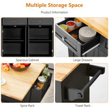 Squireewo Kitchen Cart with Wood Top and Drop Leaf Breakfast Bar, Rolling Mobile Kitchen Island Table on Wheels with Drawer and Storage Cabinet, Spice Rack, Towel Rack, Black Squireewo