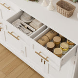 HOSTACK 60" Large Buffet Sideboard with Storage, 36" Tall Kitchen Buffet Storage Cabinet with 4 Drawers, Modern Coffee Bar Cabinet with Gold Handles, Long Sideboard Buffet Table for Kichen, White HOSTACK