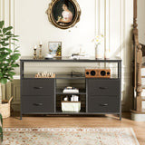 Huuger 47 Inch TV Stand Dresser with Power Outlets and LED Lights, 4 Drawers Entertainment Center with Open Shelf, Media Console for 55 50 Inch TV, Dresser with PU Finish, Black Huuger